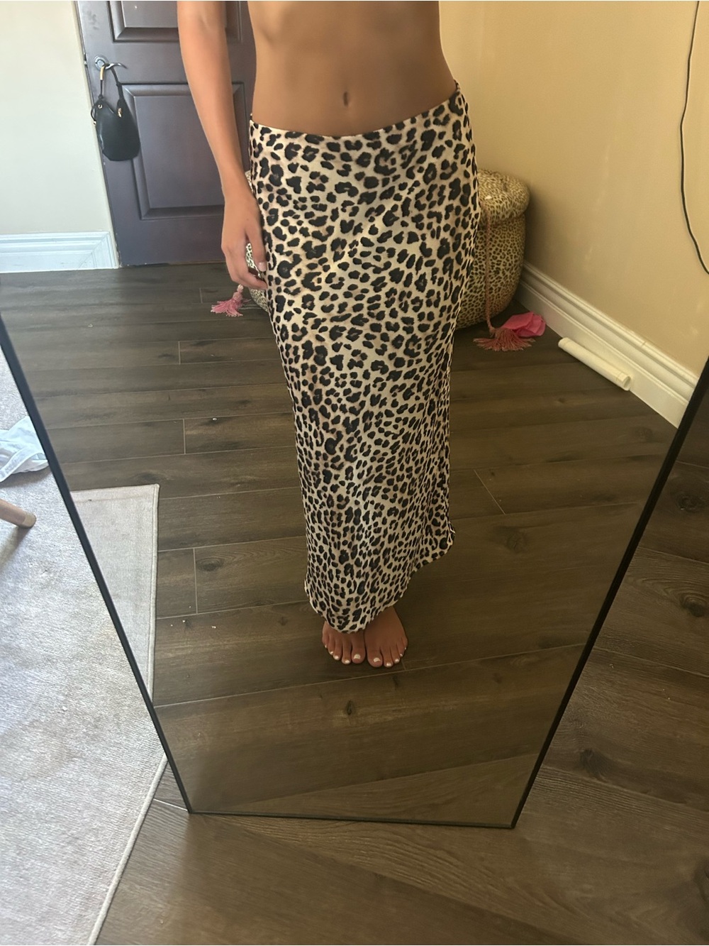 Zara Leopard Print Maxi Skirt - Beige and Black